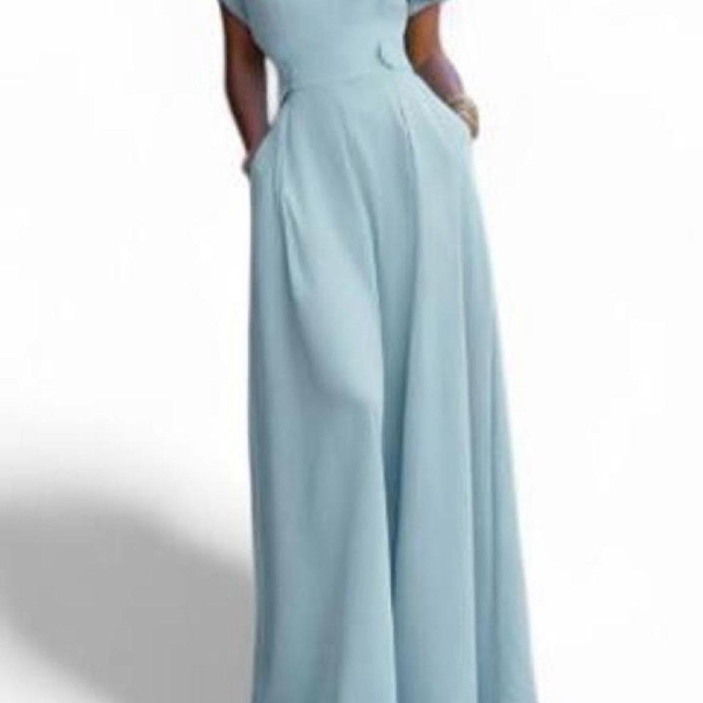 UOOZEE Women's Cap Sleeve Wide Leg Light Blue Jumpsuit with Pockets